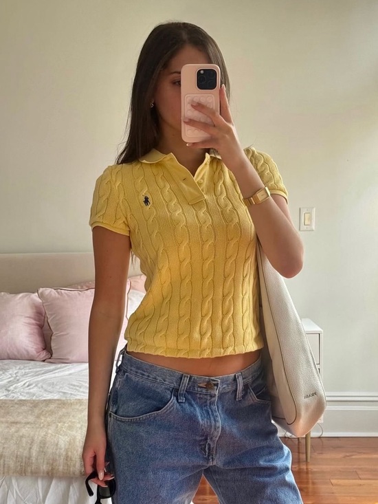 Polo Ralph Lauren Tops - $168 Polo Ralph Lauren knit cable cotton polo shirt top in yellow